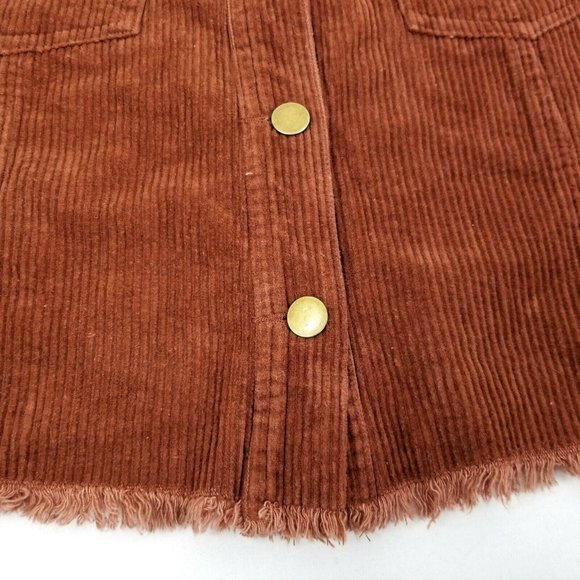 Mittoshop Corduroy Mini Skirt NEW Brown Button Front Size L Pockets Frayed Hem - Picture 6 of 9